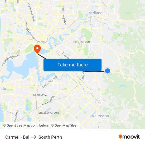 Carmel - Bal to South Perth map