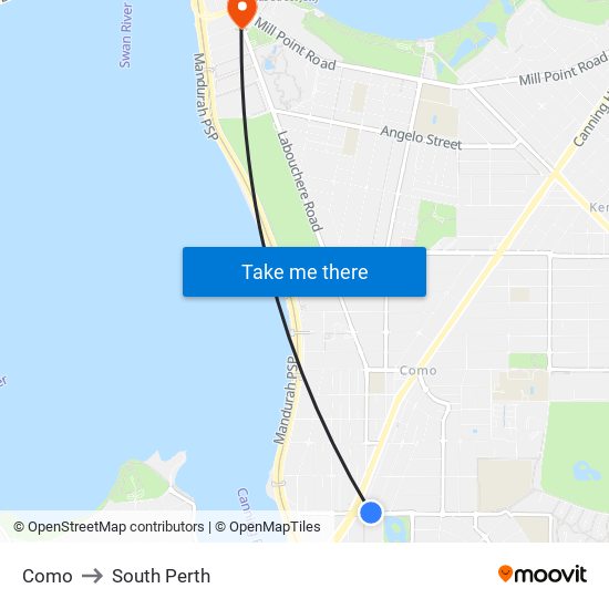 Como to South Perth map