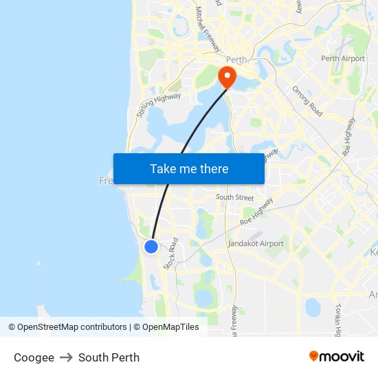 Coogee to South Perth map