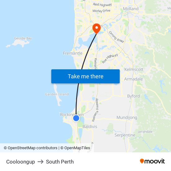 Cooloongup to South Perth map