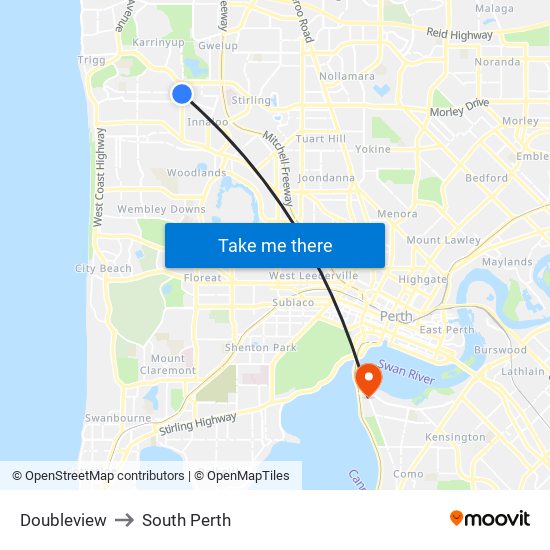 Doubleview to South Perth map