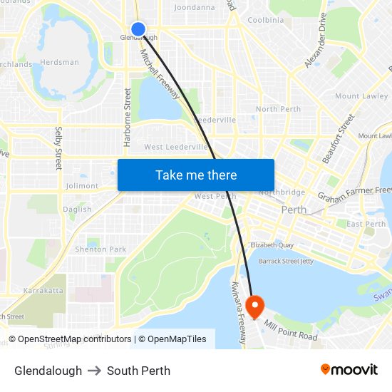 Glendalough to South Perth map