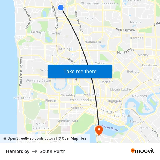 Hamersley to South Perth map