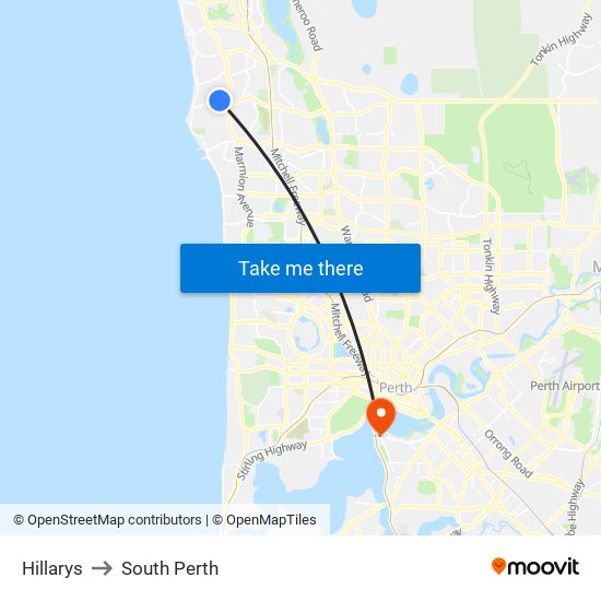 Hillarys to South Perth map