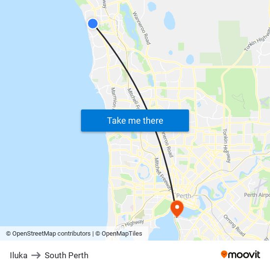 Iluka to South Perth map