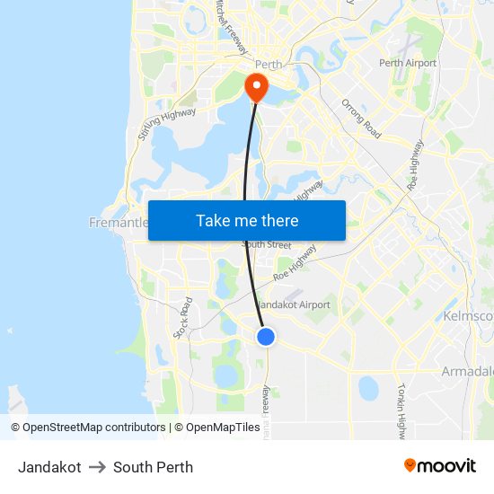 Jandakot to South Perth map