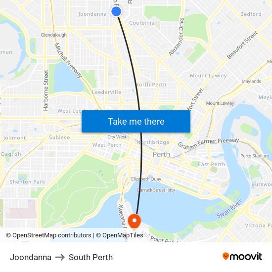 Joondanna to South Perth map