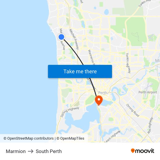 Marmion to South Perth map