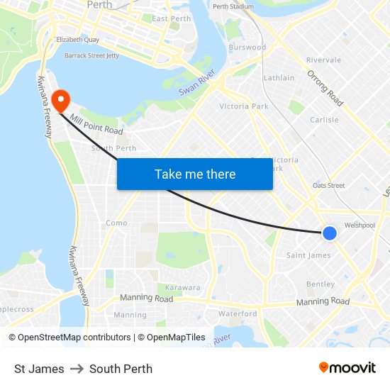 St James to South Perth map