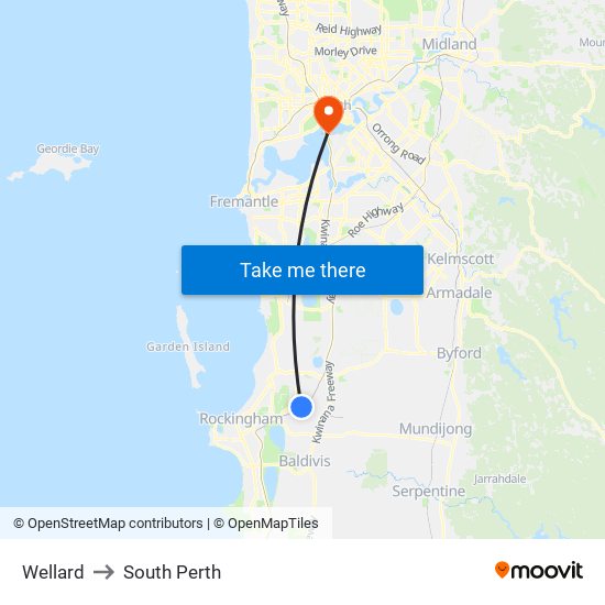 Wellard to South Perth map