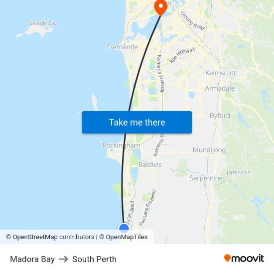 Madora Bay to South Perth map