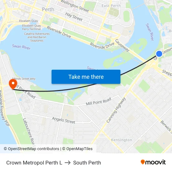 Crown Metropol Perth L to South Perth map