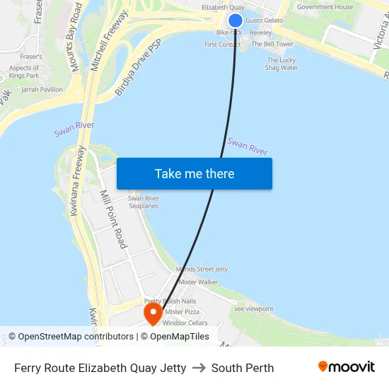Ferry Route Elizabeth Quay Jetty to South Perth map