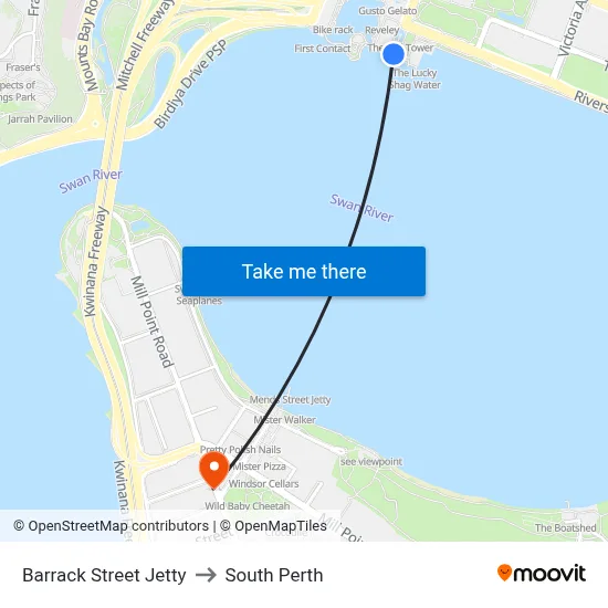 Barrack Street Jetty to South Perth map