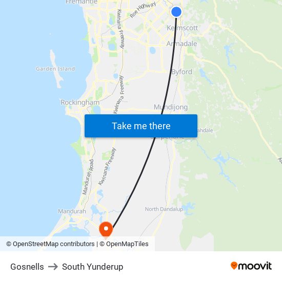 Gosnells to South Yunderup map