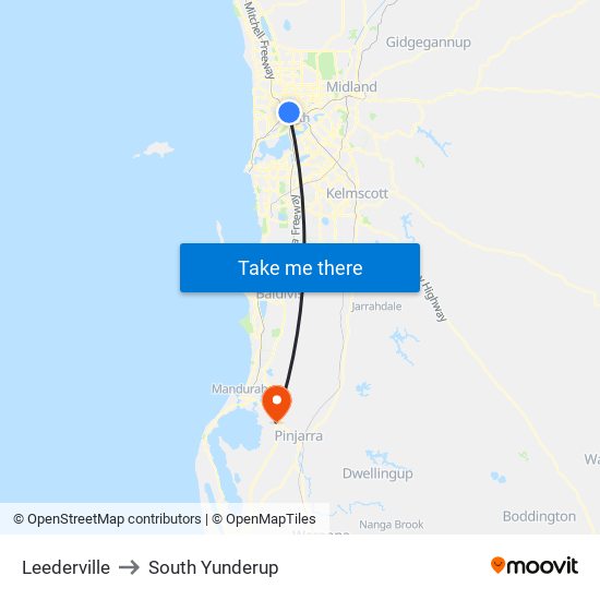 Leederville to South Yunderup map
