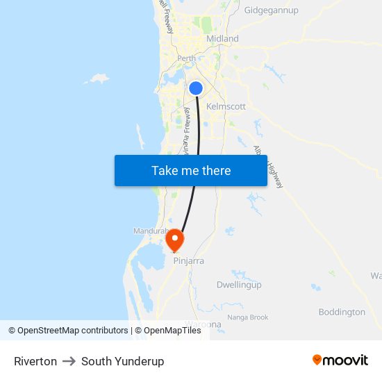 Riverton to South Yunderup map