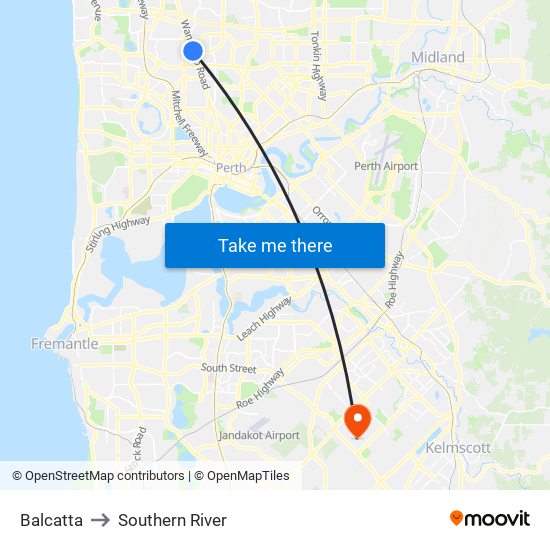 Balcatta to Southern River map