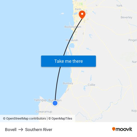 Bovell to Southern River map