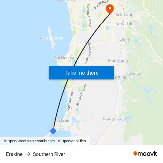 Erskine to Southern River map