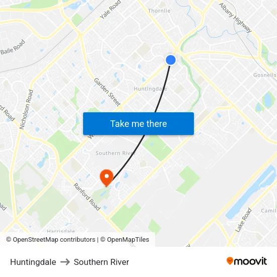 Huntingdale to Southern River map