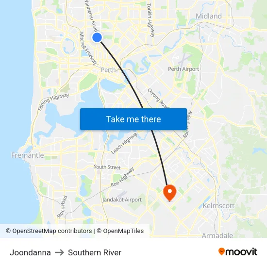 Joondanna to Southern River map