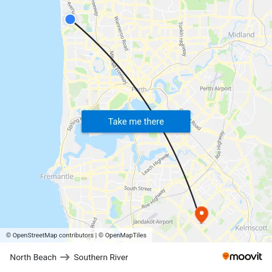 North Beach to Southern River map