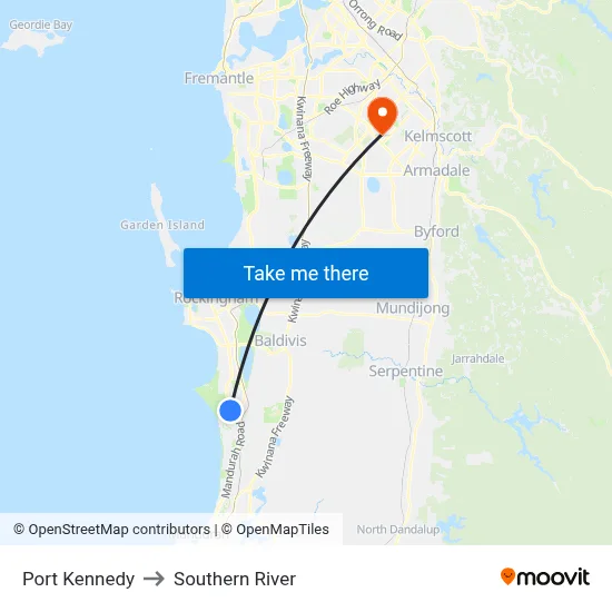 Port Kennedy to Southern River map