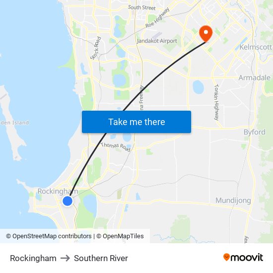 Rockingham to Southern River map