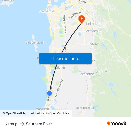 Karnup to Southern River map