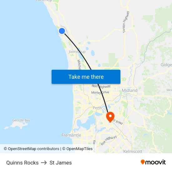 Quinns Rocks to St James map