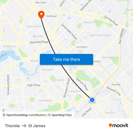 Thornlie to St James map