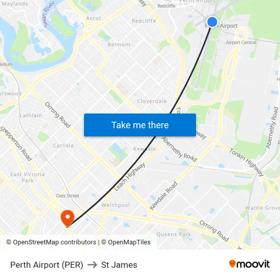 Perth Airport (PER) to St James map