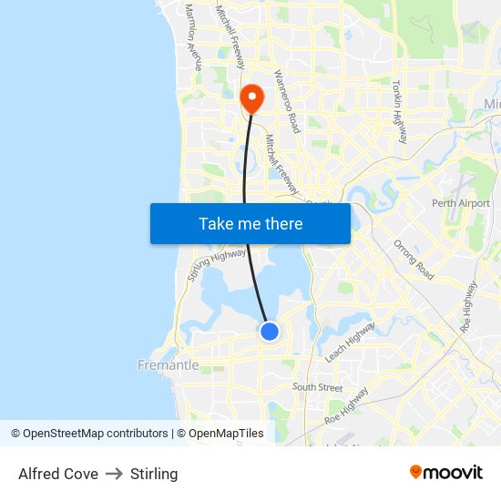 Alfred Cove to Stirling map