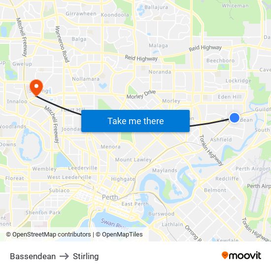 Bassendean to Stirling map