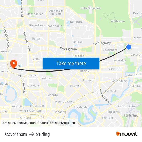 Caversham to Stirling map