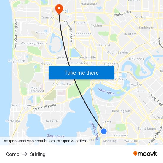 Como to Stirling map