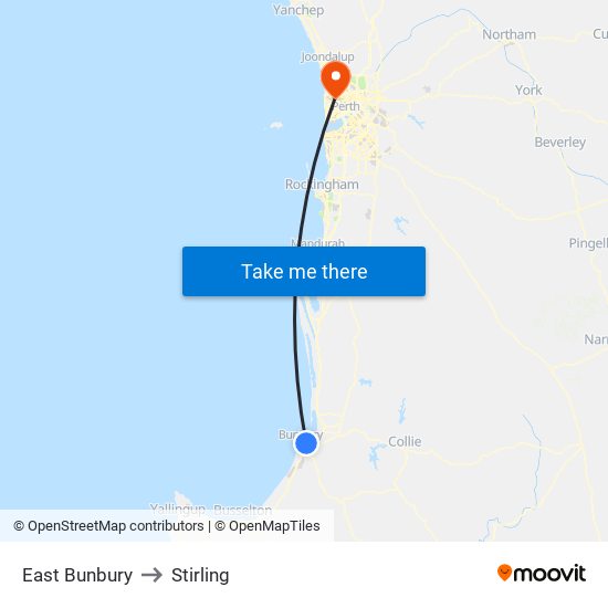 East Bunbury to Stirling map