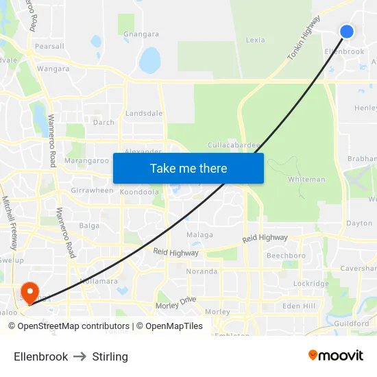 Ellenbrook to Stirling map