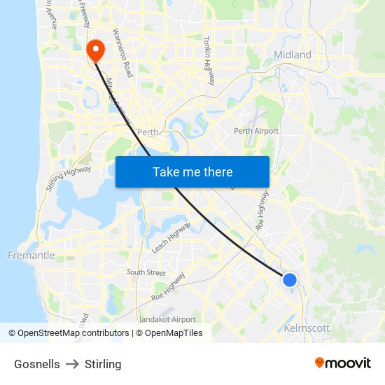 Gosnells to Stirling map