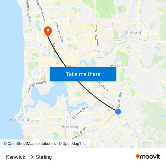 Kenwick to Stirling map