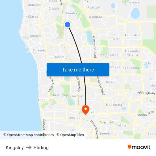 Kingsley to Stirling map