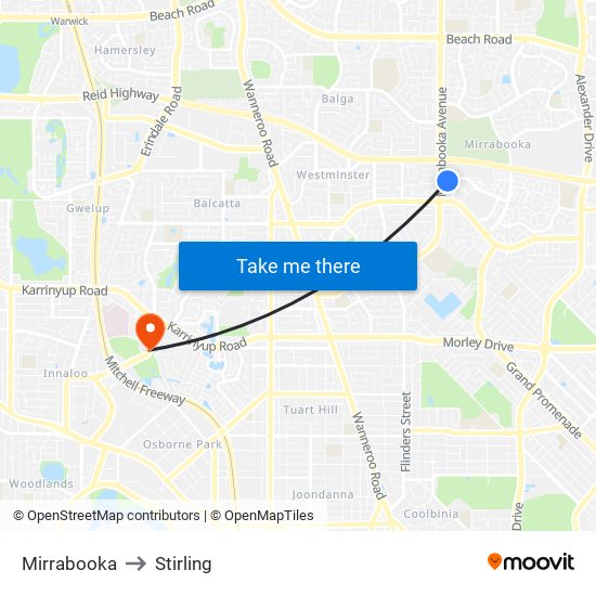 Mirrabooka to Stirling map
