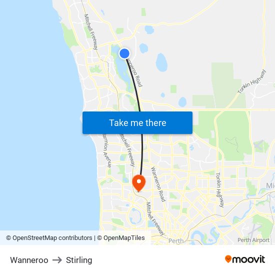 Wanneroo to Stirling map