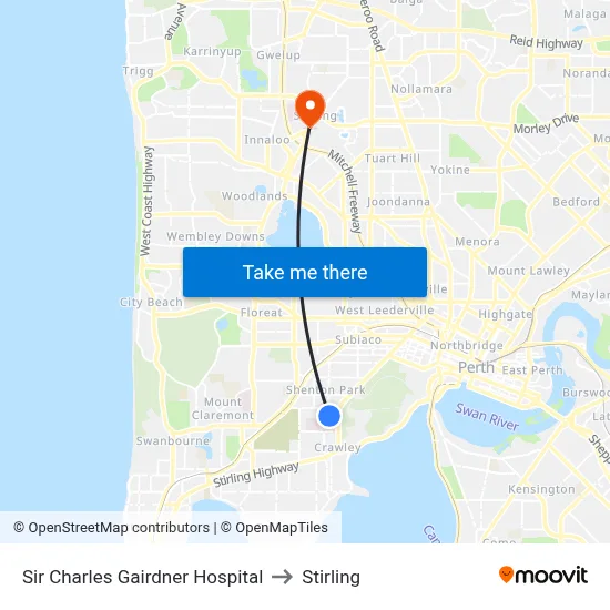 Sir Charles Gairdner Hospital to Stirling map