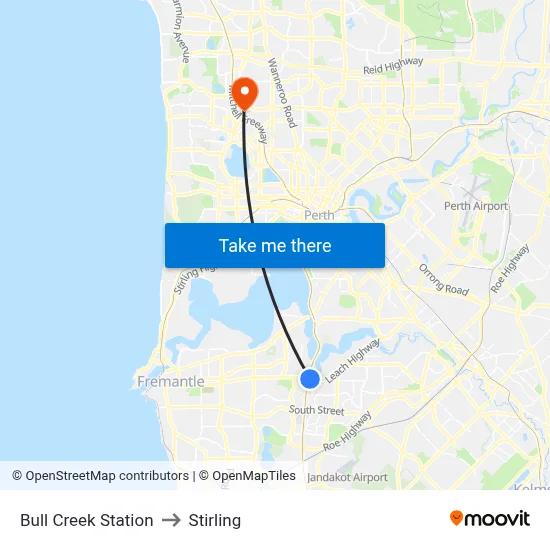 Bull Creek Station to Stirling map