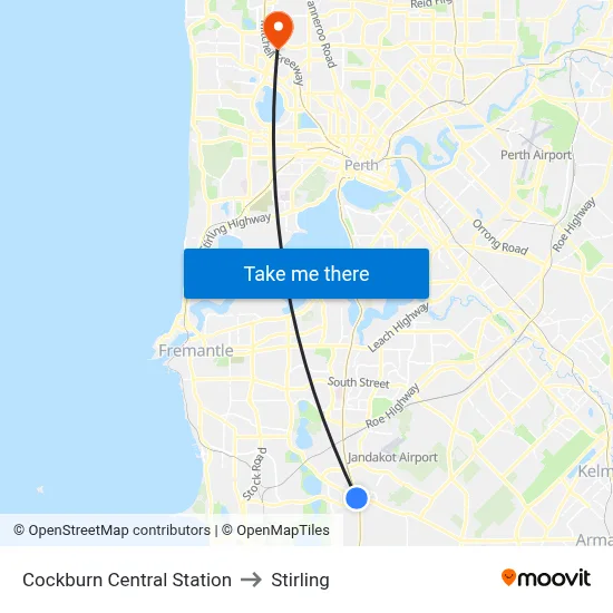 Cockburn Central Station to Stirling map