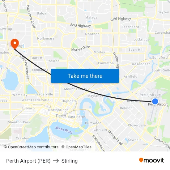 Perth Airport (PER) to Stirling map