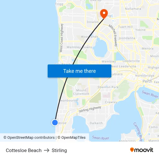 Cottesloe Beach to Stirling map