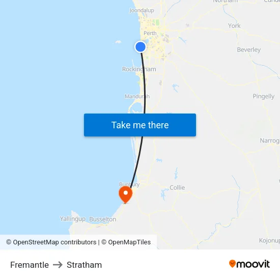 Fremantle to Stratham map